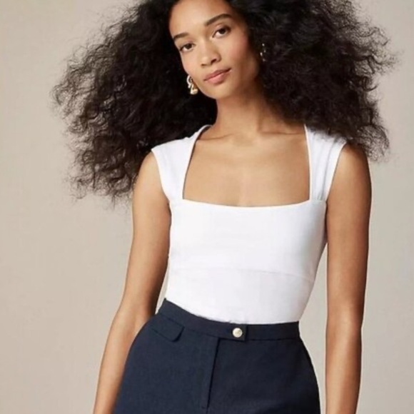 NEW J. CREW Squareneck cap-sleeve top in stretch cotton blend White Size XS - Picture 1 of 8